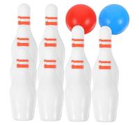 POPETPOP 2 Ensembles Mini House Bowling Model Resin Accessory Set avec Boules Rouges Boules et Quilles pour Jeu Extérieur et Décoration