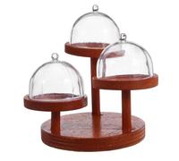 POPETPOP 2 Ensembles Miniature Dollhouse Cake Stand with Covered Dome Wooden Dessert Rack for Mini Tea Party Dollhouse Bakery Accessories and Fruit Display Shelf