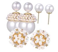 POPETPOP 2 paires Boucles Oreilles Perles de Fleurs de Clous Oreilles Perles Doubles pour Femmes et Légères et Élégantes Parfaites pour Look Unique et