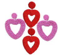 POPETPOP 2 Paires de Boucles D'oreilles Pendantes de Cœur Perlées, Accessoire D'oreille pour Filles, Bijoux Cœur Rouge et Rose, pour Fête, Anniversaire et Saint-valentin