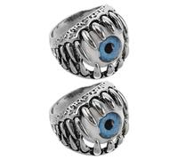 POPETPOP 2 Pièces Bague Mauvais Œil Bleu Cuivre Style Gothic Biker | Surface Intérieure Lisse, Bord Poli, Finition Résistante aux Rayures, pour Frère et Amis, 9g
