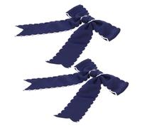 POPETPOP 2 Pièces Barrettes Noeud Longs Ruban Bleu Marine pour Filles Accessoires Cheveux Garçon Fille avec Finitions Gros-grain pour École Fêtes et Occasions Spéciales
