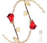 POPETPOP 2 pièces Bracelet Femme Réglable Rouge Élégant avec Rose Mode pour Fille et Mère Cadeau Chic pour Anniversaire et Fête Lot