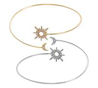 POPETPOP 2 pièces Bracelets Jonc Femme Ouverts Soleil et Lune Bijoux Bras Ajustables Alliage Doré et Argenté Accessoires Mode pour Fête et Quotidien Lot