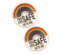 POPETPOP 2 pièces Broche Émail Métal Arc-ciel Épingles Boutonnière You Are Safe With Me Pins Fierté Colorés pour Vêtements Sacs Accessoires