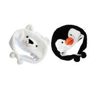 POPETPOP 2 Pièces Chapeaux Animaux Garçon Fille Polaire Ours et Pingouin Peluche Doux Élastique Confortable pour Fête Cosplay Halloween