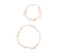 POPETPOP 2 pièces Collier et Chaîne de Cheville Femme Tressé Fait Main Style Hawaïen Blanc Accessoire Élégant pour et Fêtes
