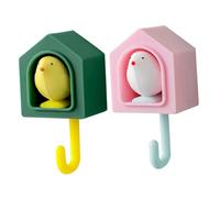 POPETPOP 2 pièces Crochet Mural Adhésif Oiseau Créatif Vert et Rose Support Mural sans Perçage pour Salle de Bain Porte-serviettes et Sacoche Design Compact et Résistant