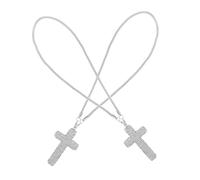 POPETPOP 2 Pièces Cross Pendant Stainless Steel Car Mirror Hanging Charm with Rhinestones Weatherproof Religious Necklace for Men Women Dual Use Car Interior Decoration and Bracelet