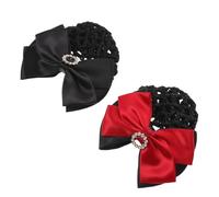 POPETPOP 2 Pièces Filet à Chignon Crochet avec Nœud Satin et Strass Rouge Noir Accessoires Coiffure Professionnels pour Femmes Filet Bun Élastique pour Travail et Style