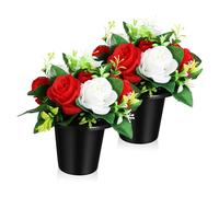 POPETPOP 2 pièces Fleurs Artificielles pour Cimetière avec Petit Pot Décoration Élégante Entretien pour Tombeaux et Jour du Souvenir