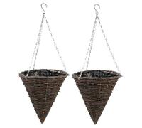 POPETPOP 2 pièces Lot de Paniers Suspendus Rotin pour Fleurs Séchées et Artificielles Pot de Fleur Extérieur Style Campagne Décoration Murale Pratique