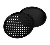 POPETPOP 2 pièces Lot de Plaques à Pizza Acier Antiadhésives Four Pâtisserie Résistant Conduction Thermique Rapide Nettoyage Facile Plateau Cuisson pour Pâte Épaisse et Croûte Pizza