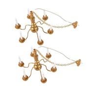POPETPOP 2 pièces Miniature Lustre Suspendu Or Lampe Plafond Modèle Micro Aménagement Paysager Décoration Chauffante pour Maison de Poupée et Table de Sable