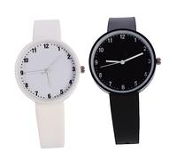 POPETPOP 2 pièces Montre Fille Bracelet Couleur Unie Style Simple et Mode Mouvement Convient Aux Adolescents Étudiant Blanc et Noir