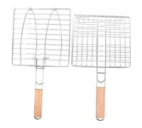 POPETPOP 2 pièces Panier à Griller avec Poignée Accessoires de Barbecue Inoxydable pour Poisson et Viande pour Camping et Activités de Plein Air