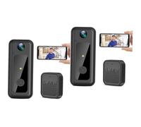 POPETPOP 2 Pièces Sonnette Intelligente Caméra Vidéo Sonnette Sans Fil Wifi Porte Smart Doorbell Wireless Sonnette à Distance Sans Fil Video Intercom Doorbell Plastique Noir