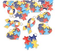 POPETPOP 24 pièces Breloques Puzzle Alliage pour Bijoux DIY Pendentifs Autisme Colorés Accessoires Suspendus pour Bracelets et Cadeaux