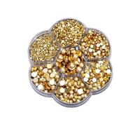 POPETPOP 2465pièces Perles Demi-rondes Plastique pour DIY Manucure Kit de Perles Forme de Prunelle avec Boîte de Packaging Ornements pour Art des Ongles Doré