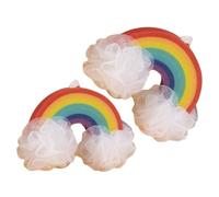POPETPOP 2pcs Boule de Bain Exfoliante pour Garçon et Filles en Éponge Pe Forme Arc-en-ciel et Fleur Génératrice de Mousse Douce Accessoire Bain des Tout-petits