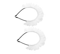 POPETPOP 2pièces Bandeau Dentelle Blanche Serre-tête de Soubrette pour Cosplay Coiffe Vintage à Volants pour Femme pour Halloween et Tea Party