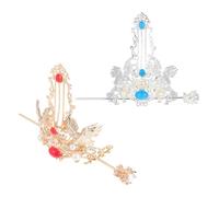 POPETPOP 2pièces Épingles à Cheveux Hanfu Vintage Couronnes Chinoises Dorées Motifs de Uniques Accessoires de Cheveux Asiatiques Finition Polie Fine Résistance Décoloration pour Coiffures