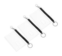 POPETPOP 3 ensembles Porte-carte Transparent avec Porte-clés Spirale Élastique et Bracelet Poignet Extensible Protège-badge Vertical pour Cartes Identité Lot