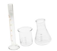 POPETPOP 3 pièces Bécher Gradué Cylindre de Mesure Flacon Erlenmeyer Verre Résistant Haute Température pour Travaux de Chimie Scolaire