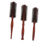 POPETPOP 3 pièces Brosse Ronde Poils de Sanglier Naturelle avec Manche Bois Épais pour Démêler Coiffer et Boucler Cheveux Hommes et Femmes