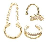 POPETPOP 3 pièces Ear Cuff Set For Women Geometric Zirconia Clip Earrings Non Piercing Lightweight Jewelry For Sensitive Ears Elegant Packaging