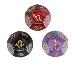 POPETPOP 3 pièces Lot de Dés Faces Astrologiques Bicolores avec Signes Astronomiques Planètes et Chiffres Accessoire Divinatoire pour Jeux de Tarot et Lecture d'Étoiles