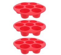 POPETPOP 3 Pièces Moule à Muffins en Silicone 7 Cavités, Réutilisable | Démoulage Facile, Cuisson Régulière, Format Rouge Renforcé pour Œufs Gourmands, Mini-gâteaux, Cupcakes et Réceptions