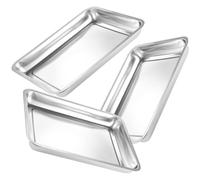 POPETPOP 3 Pièces Plat de Four Rectangulaire en Acier Inoxydable, Argenté | Passage au Lave-vaisselle, Nettoyage Facile, Bords Profonds, Usage Maison et Extérieur