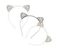 POPETPOP 3 pièces Serre-tête Oreilles de Chat Alliage Strass Bandeau Élégant pour Fêtes Cosplay Accessoire Cheveux Femme Or Blanc et Noir