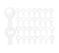 POPETPOP 30 Pièces Pochoirs pour Latte Art en Pet Blanc, Légers Surface Lisse, Outils Pratiques pour Décoration Café et Modèles de Café Latte Réutilisables