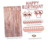 POPETPOP 39 pièces Kit de Décoration Anniversaire Rose Doré Guirlande Suspendue avec Lettres Happy Birthday Ballons Latex et Confettis Rideau à Franges Scintillant Décoration Intérieure et