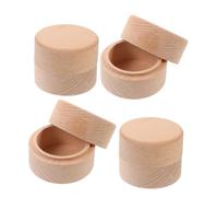 POPETPOP 4 Pièces Boîte à Bijoux Bois de Hêtre Petite Boîte Ronde Multifonction pour Dents de Lait Bagues Souvenirs Rangement Sécurisé Unisexe Cadeau Mariage Fiançailles