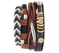POPETPOP 4 Pièces Bracelet en Cuir Vintage Tressé, Chaîne de Poignet Simple, Kit DIY Multi-couches en Corde de Chanvre, Confortable et Respirant, pour Femme, Soirée et Bal
