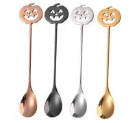 POPETPOP 4 Pièces Cuillères Espresso Halloween Acier Inoxydable Cuillères à Café et Dessert Forme de Citrouille Poignée Ergonomique Ustensiles pour Café Yaourt et Glaces Décoration Automne