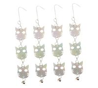 POPETPOP 4 pièces Dispositifs de Dissuasion Oiseaux Extérieur Têtes de Chat Réfléchissantes avec Cloches Décor Jardin Anti-Pigeons Canards et Double Face Holographique et Fort