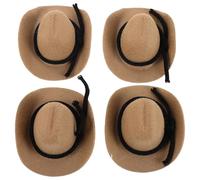 POPETPOP 4 Pièces Mini Western Cowgirl Hats Miniature Plastic Cowboy Caps for Dolls Party Decorations Craft Ornaments and Cake Toppers