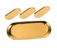 POPETPOP 4 Pièces Plateau Décoratif Ovale Acier Inoxydable Doré Moyen Format Organiseur Bijoux Rangement Serviettes et Bougies Plateau de Comptoir Élégant pour Salle de Bain et Salon