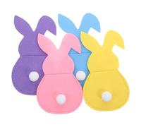 POPETPOP 4 Pièces Pochette de Vaisselle de Pâques en Feutre Non Tissé de Lapin pour Ranger et Transporter les Ustensiles, Décoration de Table Printanière Adorable et Sécurisée