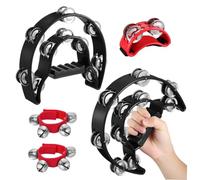POPETPOP 4 pièces Set de Tambourins Pied Main Double Rangée et Bracelets de Grelots Rouge et Noir pour Adultes Instrument de Percussion Éducatif et et