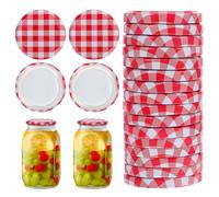 POPETPOP 40 Couvercles À Vis Pour Bocaux Mason 6.50Cm Étanches Motif Carreaux Rouges Et Blancs Pour Confitures Conserves Cuisine Maison