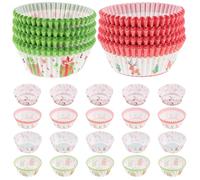 POPETPOP 400 Pièces Mini Caissettes à Cupcakes de Noël en Papier, Moules | Motif Imprimé Xmas, Usage Jetable, Chauffe Uniforme, pour Pâtisserie en Magasin et Centre Commercial