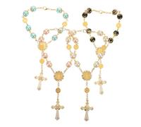 POPETPOP 4pièces Bracelet Croix Perle Femme Chapelet Chrétien Bijoux De Poignet Avec Crucifix Bracelet De Baptême Pour Hommes Et Femmes