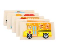 POPETPOP 5 Ensembles Puzzles Bois pour Garçon Fille de Jouets Éducatifs Camion de Pompier Camion Benne Autobus Train Voiture de Police Jouets Bois Montessori pour Développement Cognitif et