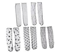 POPETPOP 5 paires Chaussettes Filet Tulle Mi-mollet Légères et Respirantes pour Femmes Style Loose Décontracté avec Motifs Étoiles Éclairs et Lot