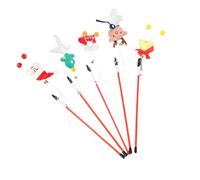 POPETPOP 5 Pièces Bâtonnets à Taquiner pour Chat, Jouets Interactifs | Peluche et Plastique, Motifs Père Noël Sapin Botte Renne Cloche, pour Chat